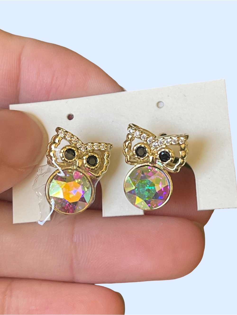 Aurora Borealis Owl Crystal Stud Earrings